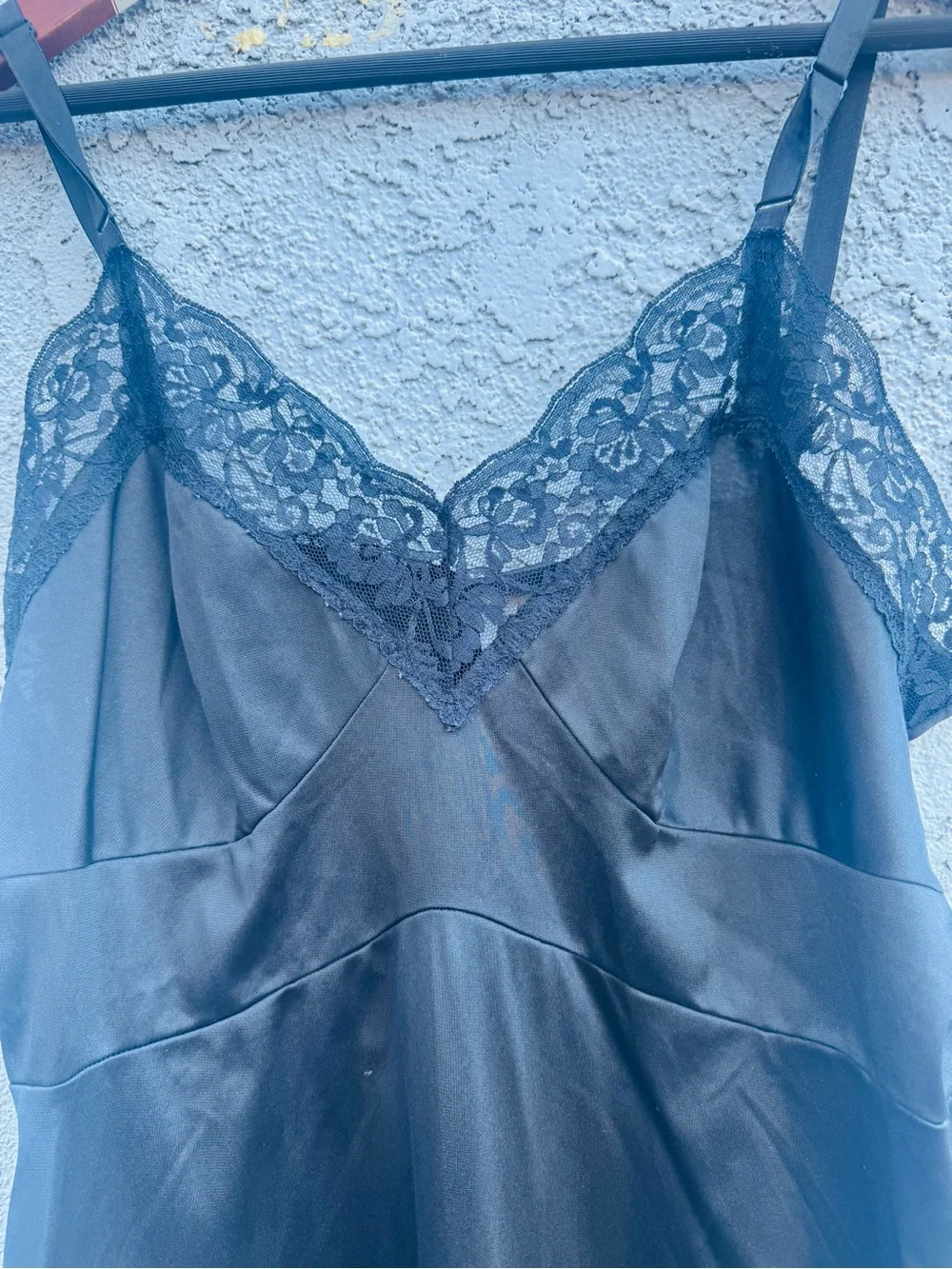 Vintage American Black Nylon Slip Dress with Lace Trim, Size Small Made In USA